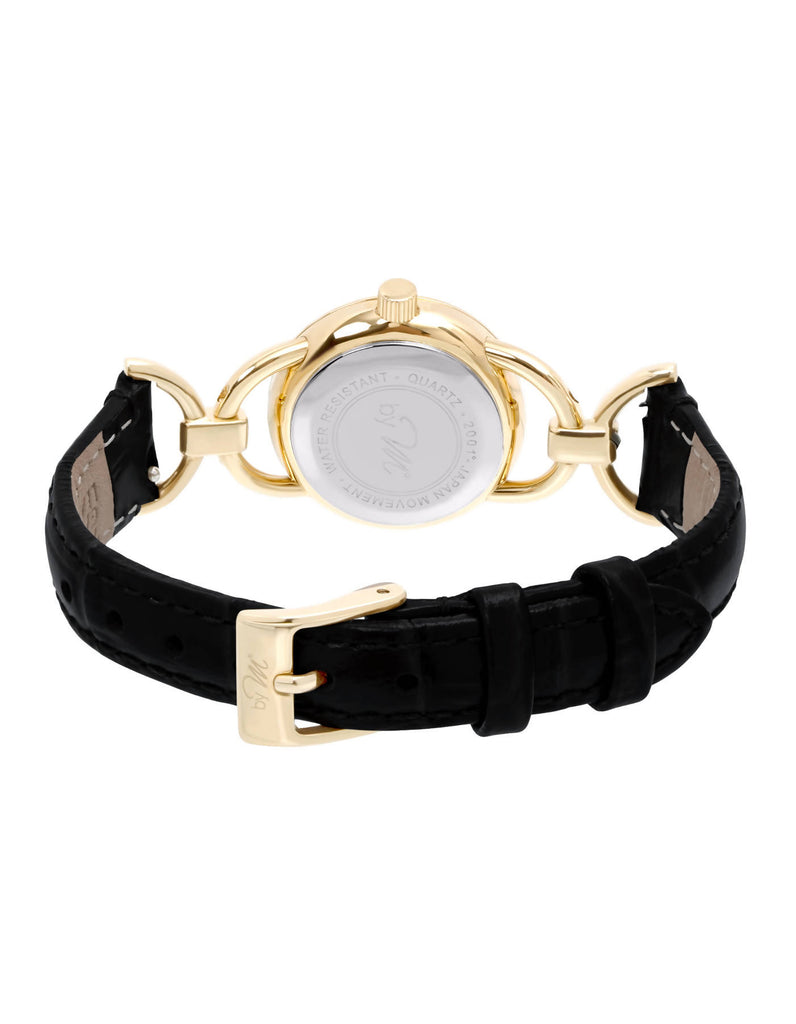 80's Vintage Design Gold-Tone Watch With Black Leather Strap