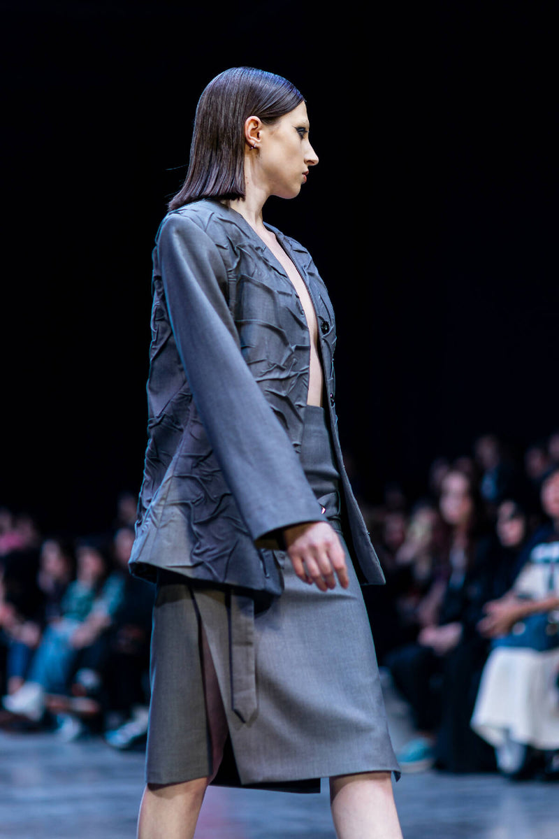 Gray blazer with handmade crumples