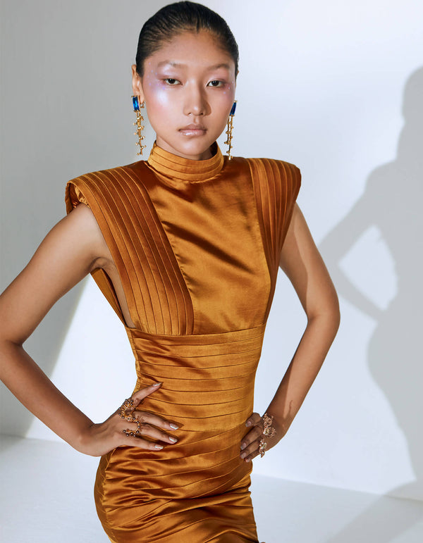 Bandage Satin Dress in Rustic Gold