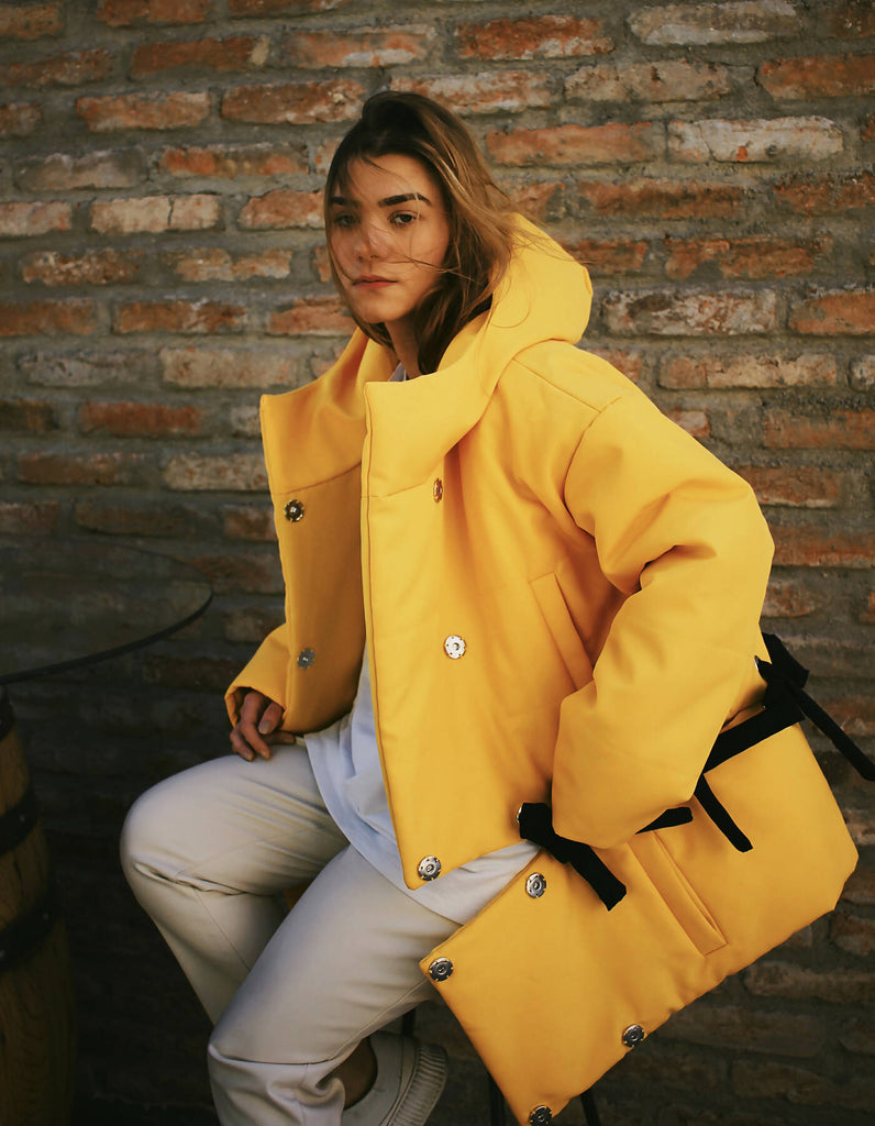 Hooded transformable puffer jacket