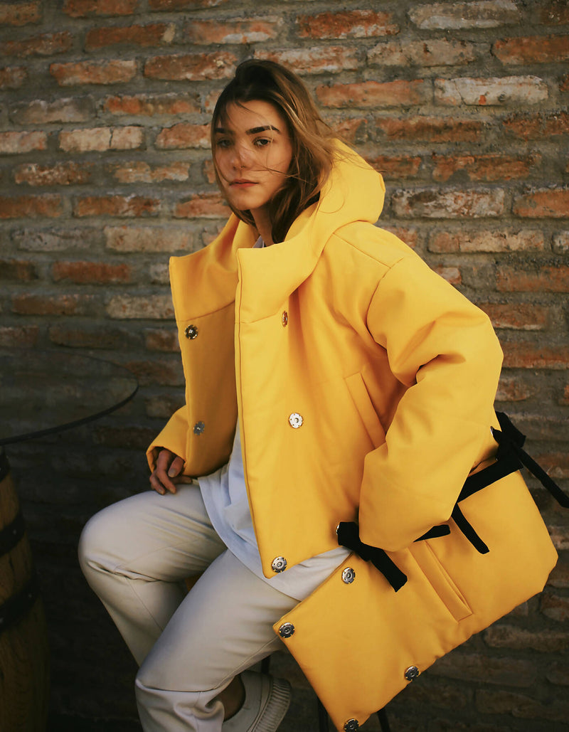 Hooded transformable puffer jacket