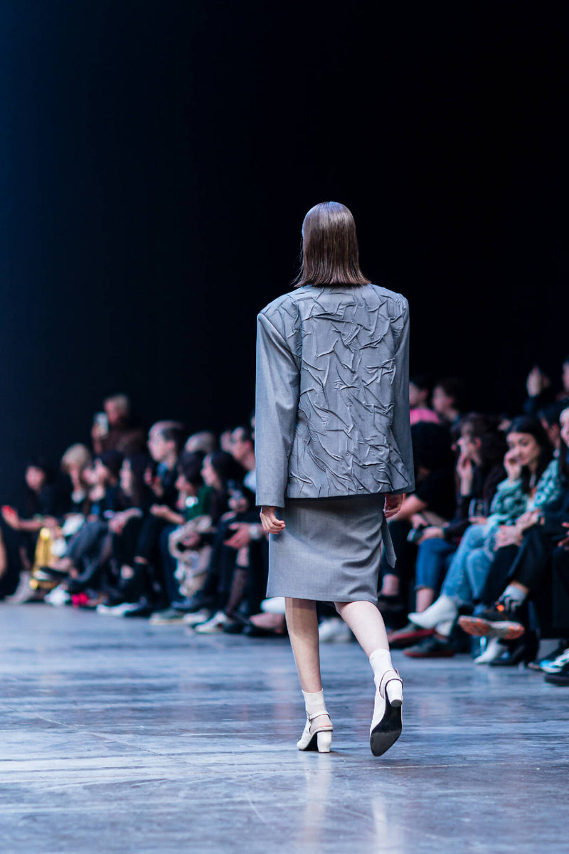 Gray blazer with handmade crumples