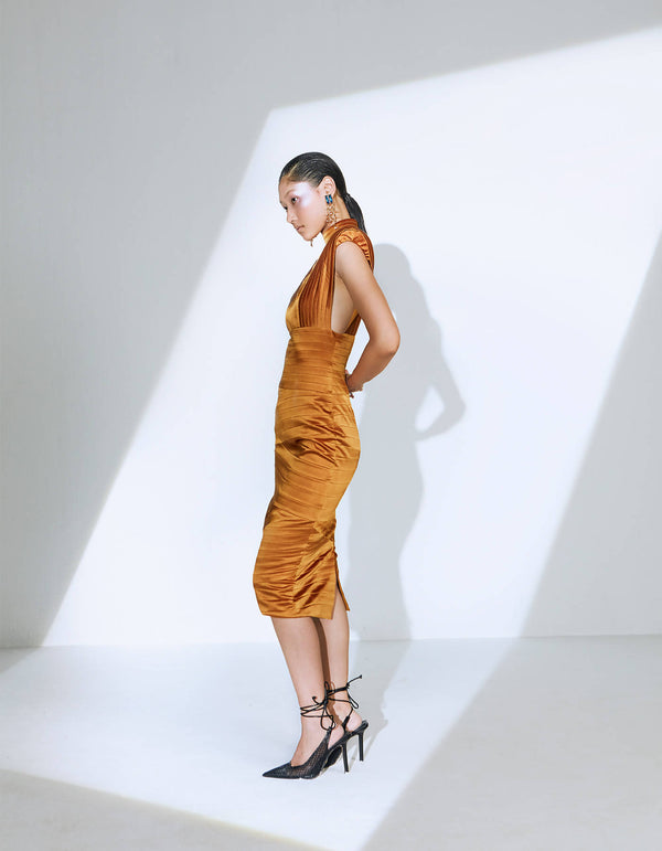 Bandage Satin Dress in Rustic Gold