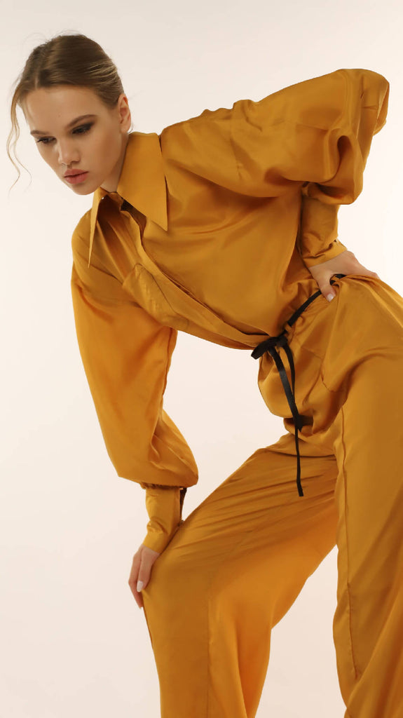 Casual Jumpsuit with Long Sleeves in Mustard