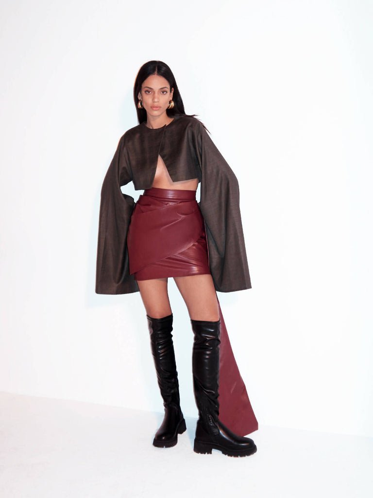 Drape Leather Skirt