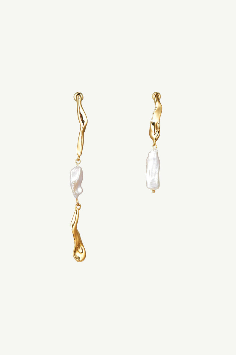 Asymmetrical Molten Baroque Pearl Earrings