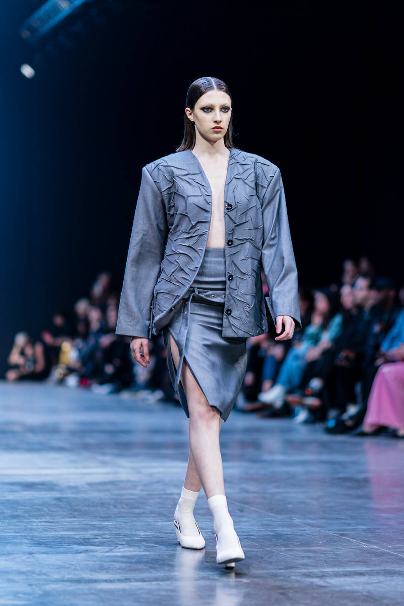 Gray blazer with handmade crumples