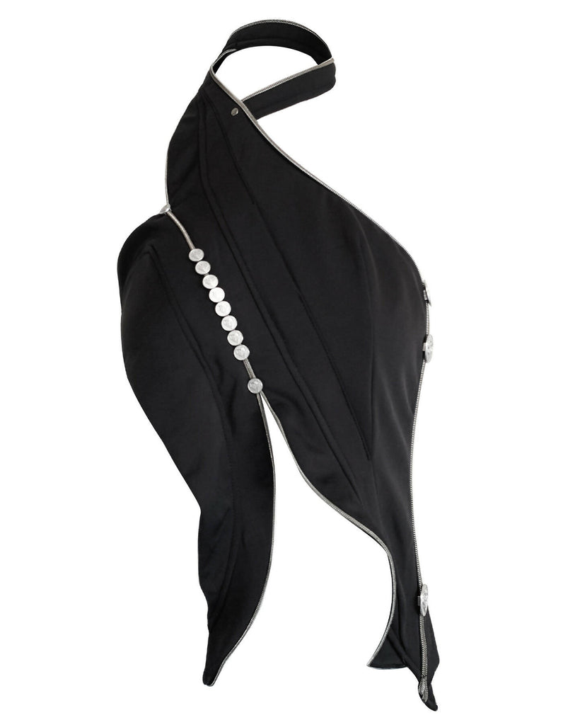Gothic Button Zipper Halter-Neck Sharp Top
