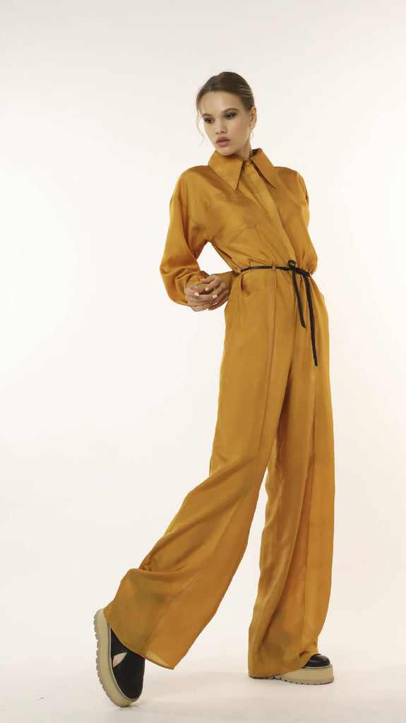 Casual Jumpsuit with Long Sleeves in Mustard