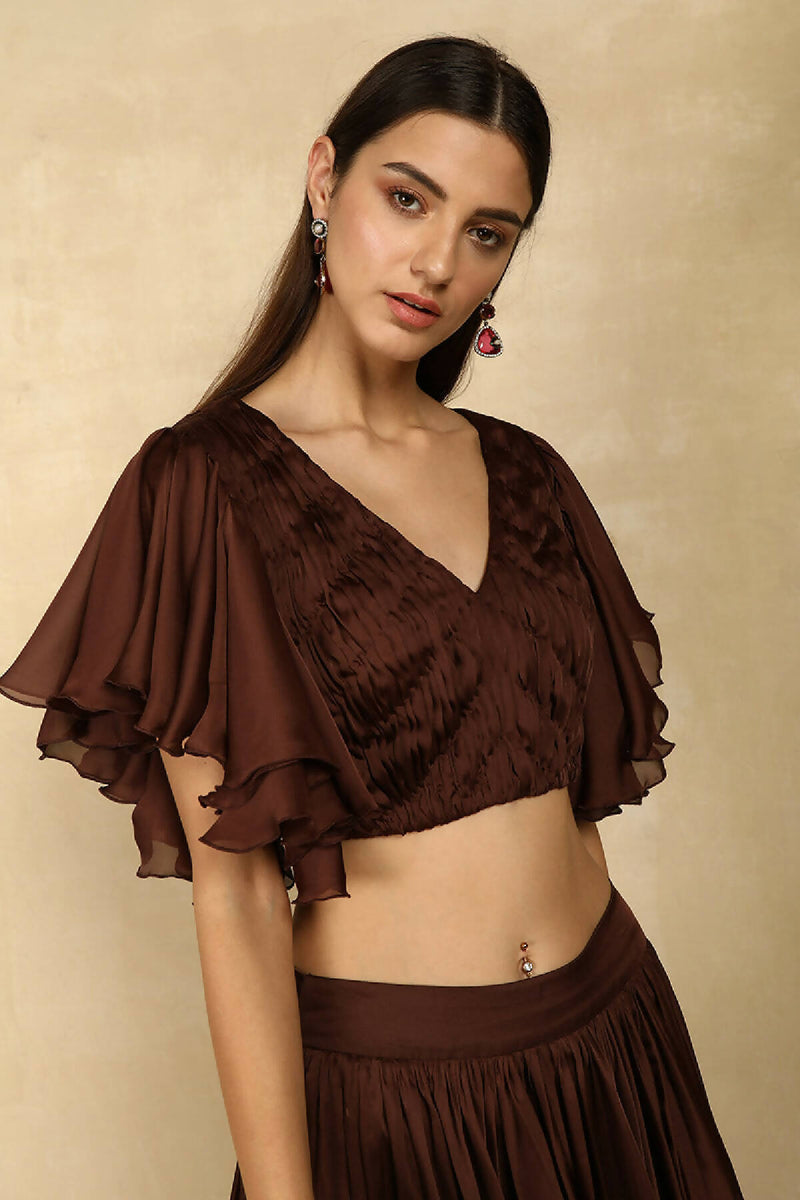 CHIFFON RUCHED BLOUSE WITH CHIFFON FLARED SKIRT