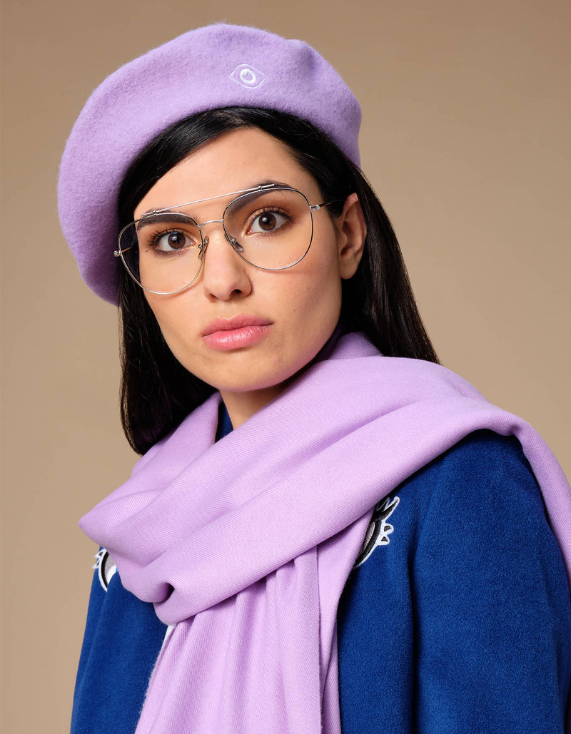 Lilac Beret With Eye Embroidery