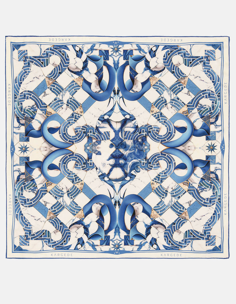 Blue-White-Gold-Marble-Silk-Twill-Scarf-Kargede-Designer-Scarf-flat