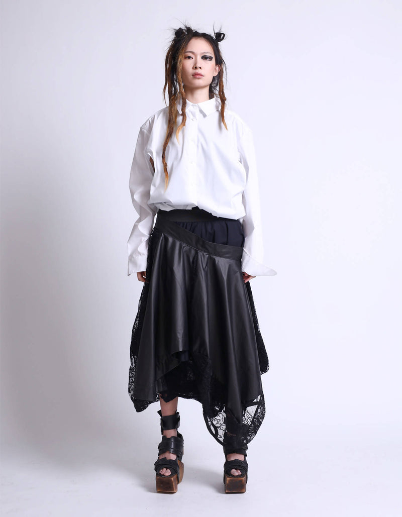 Mixed Fabric Double Waist Skirt