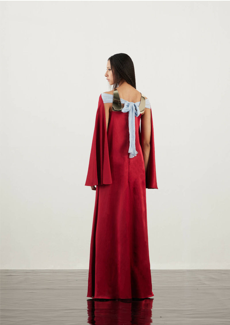 Metallic Crescent Satin Kaftan Dress