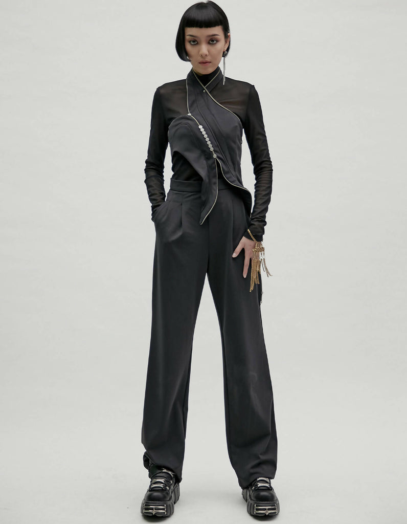 Gothic Button Zipper Halter-Neck Sharp Top