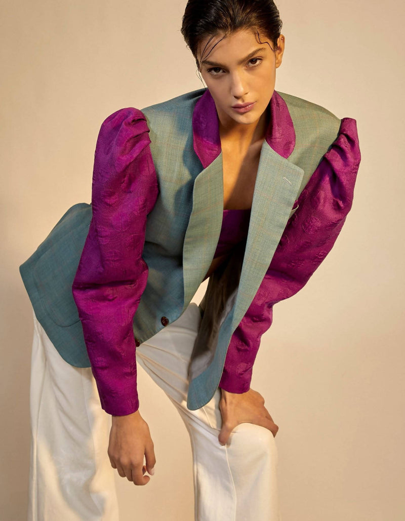 Upcycled puff sleeve blazer
