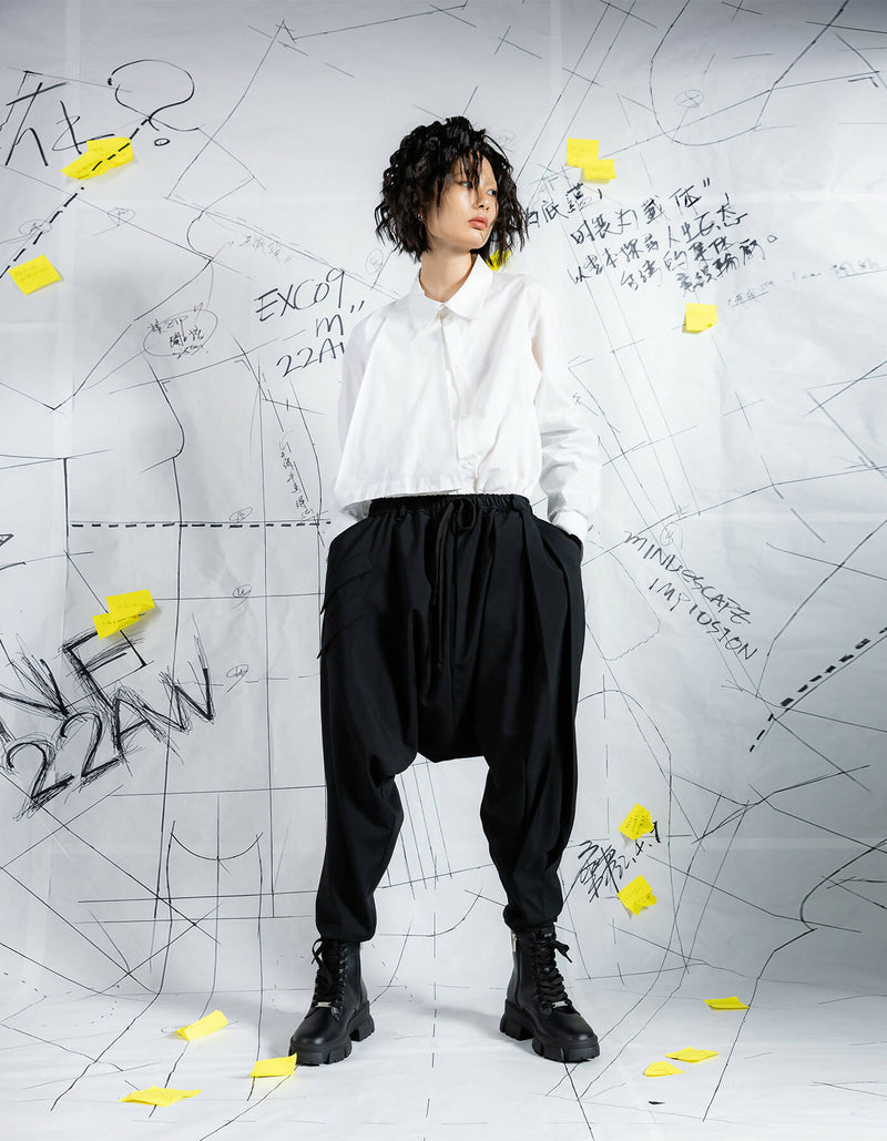 Deconstructed Box Pleat Low-Crotch Trousers