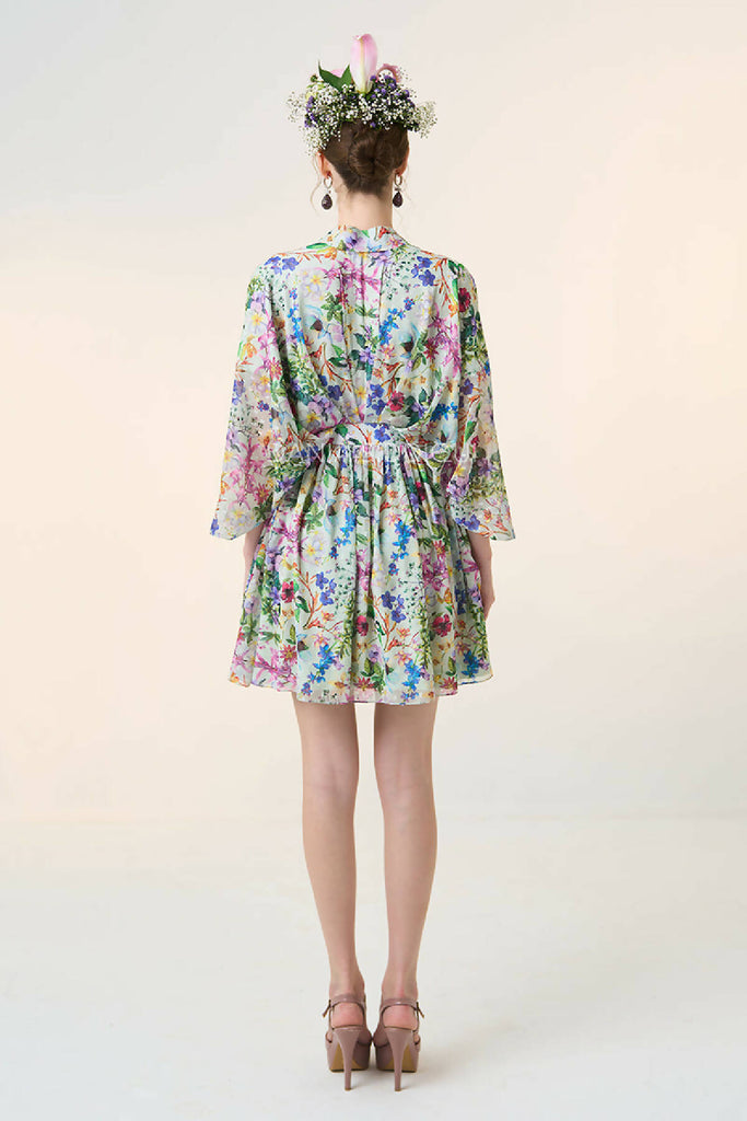 FLORAL KIMONO SLEEVE MINI DRESS