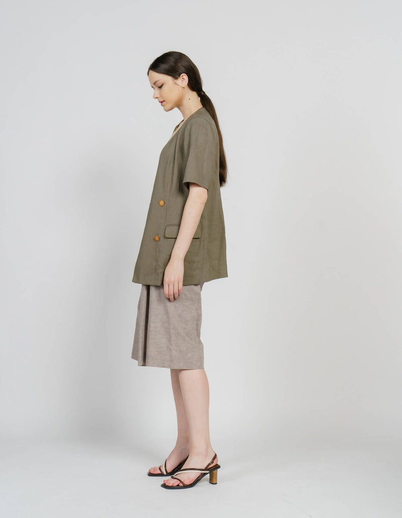 Linen Blending Piping V-Neck Jacket