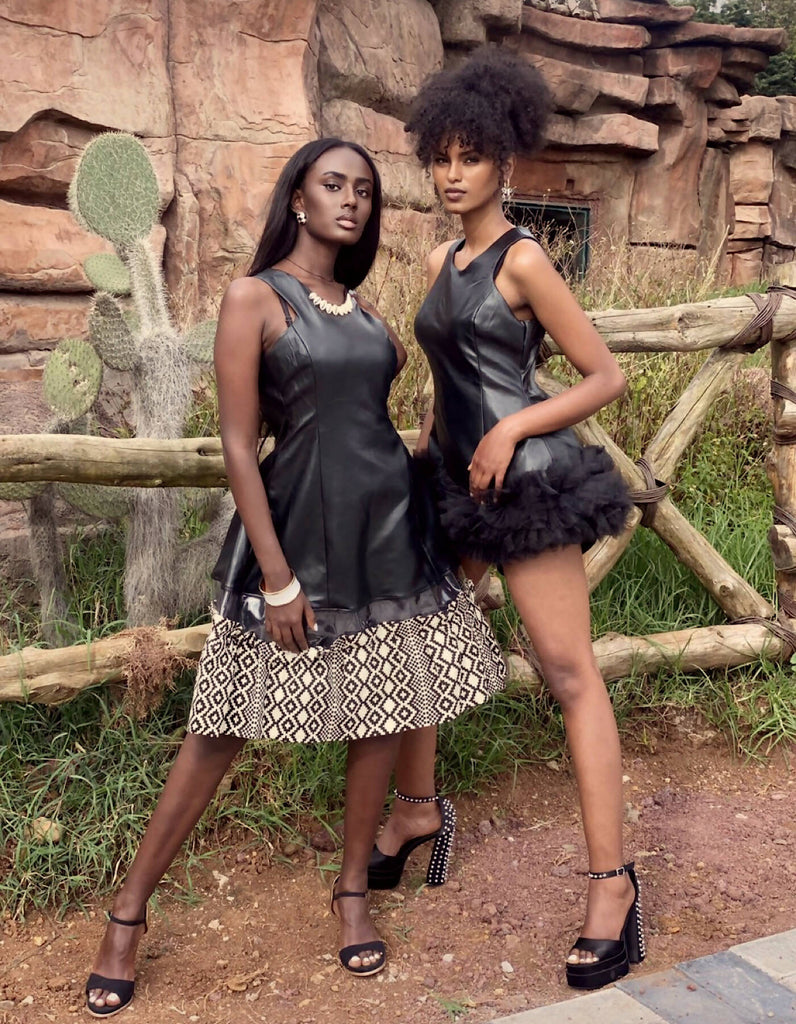 Ms Mini Leather Ruffle Dress