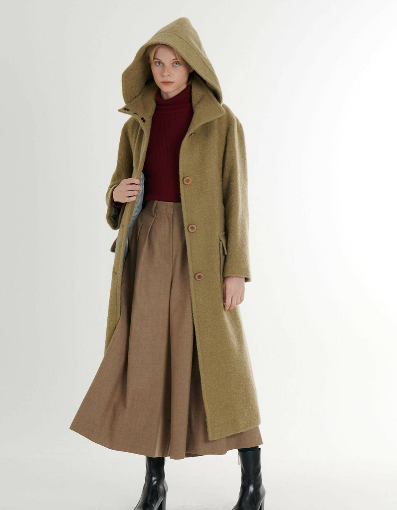 Premium Mohair Alpaca Detachable Hooded Coat
