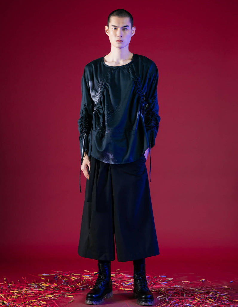 Drawstring Retro-Printing Top