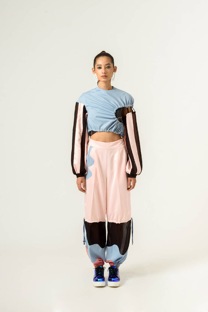 Peach-Blue Long Sleeve Top