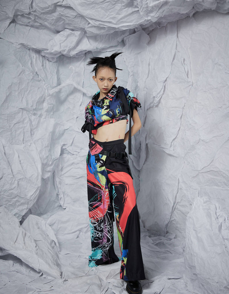 Drawstring Sleeves Cropped Jacket In Printing