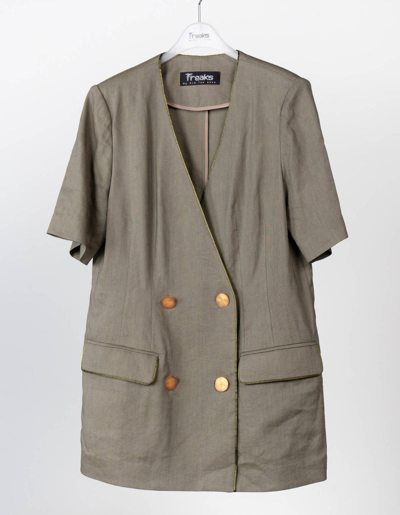 Linen Blending Piping V-Neck Jacket