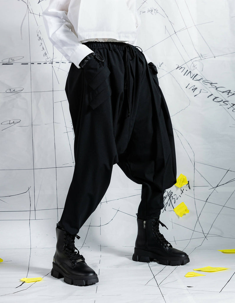 Deconstructed Box Pleat Low-Crotch Trousers