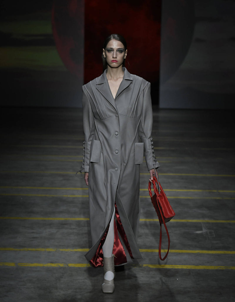 Gray Faux Leather Trench Coat