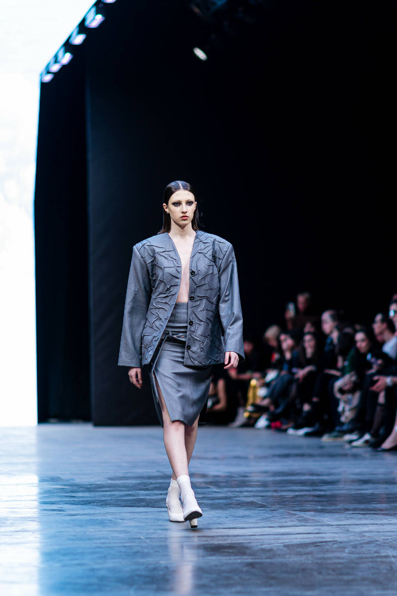 Gray blazer with handmade crumples