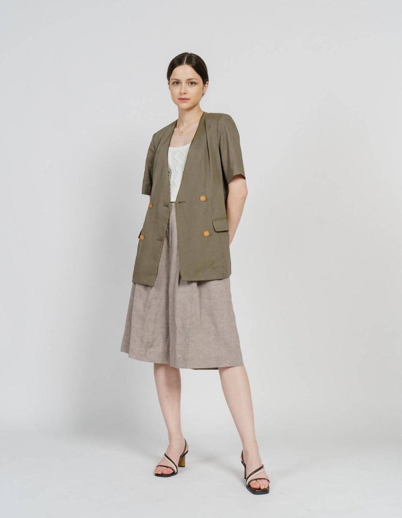 Linen Blending Piping V-Neck Jacket