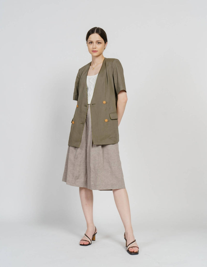Linen Blending Piping V-Neck Jacket
