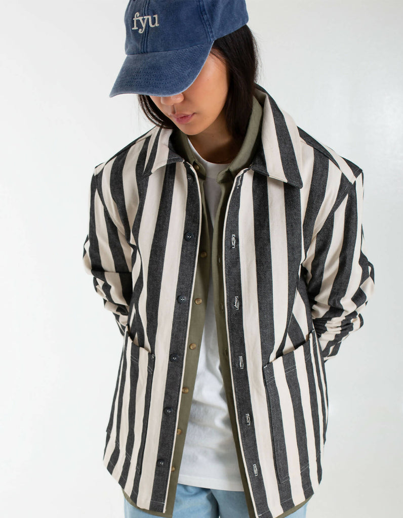 Delia Stripe Chore Jacket Black & White