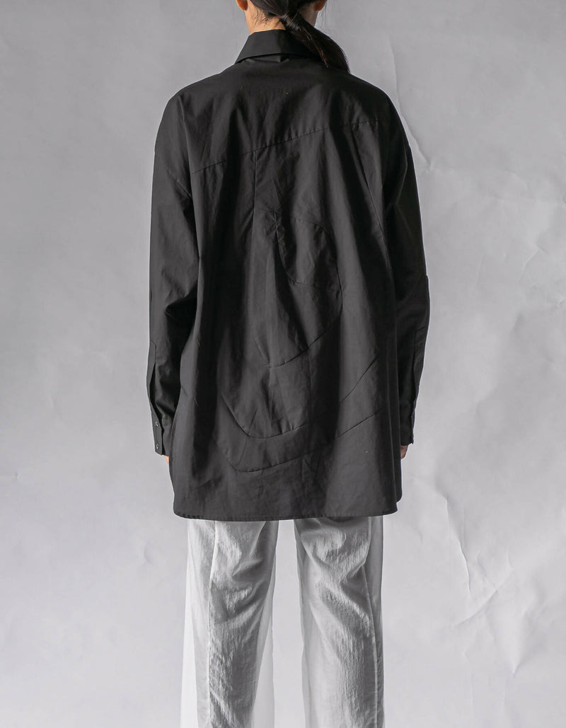 Oversized Whirl-feature Layered Shirt - Black