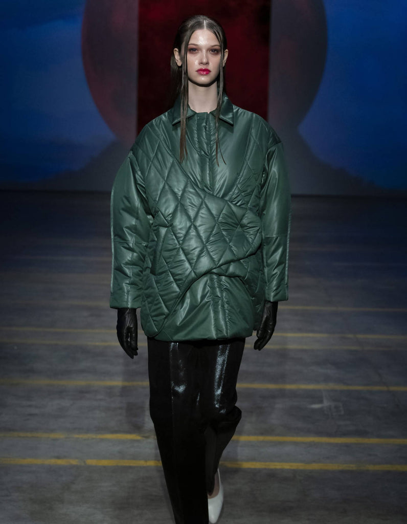 Green Stitched Puffer Jacket