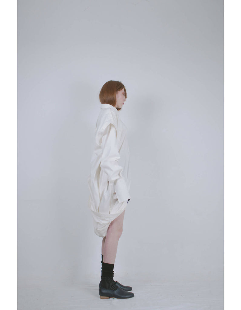 ludus_aw2324_ White Cotton Elongated Dual Shirt-4