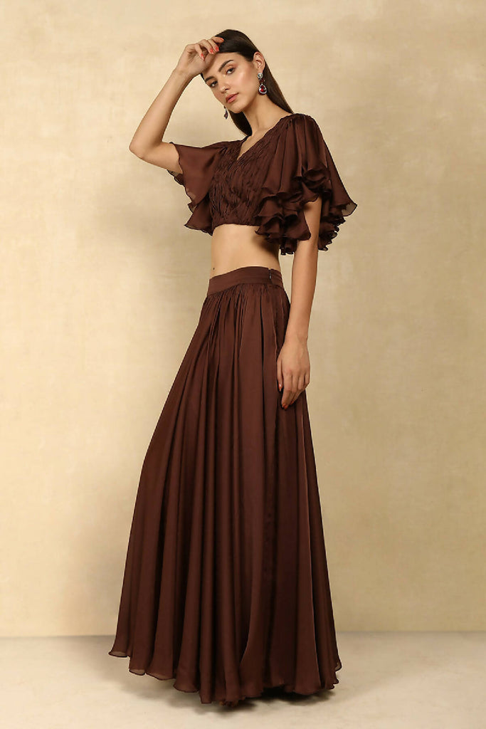 CHIFFON RUCHED BLOUSE WITH CHIFFON FLARED SKIRT