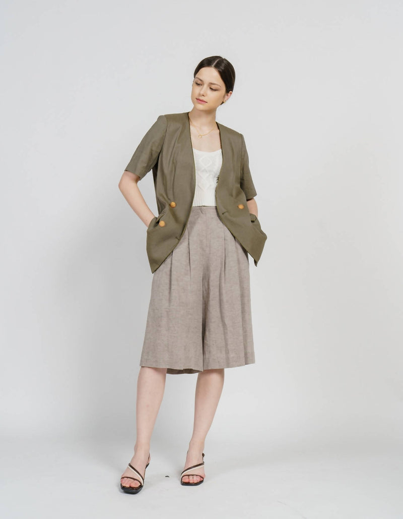 Linen Blending Piping V-Neck Jacket