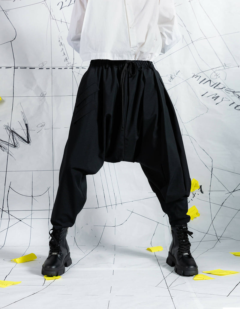 Deconstructed Box Pleat Low-Crotch Trousers