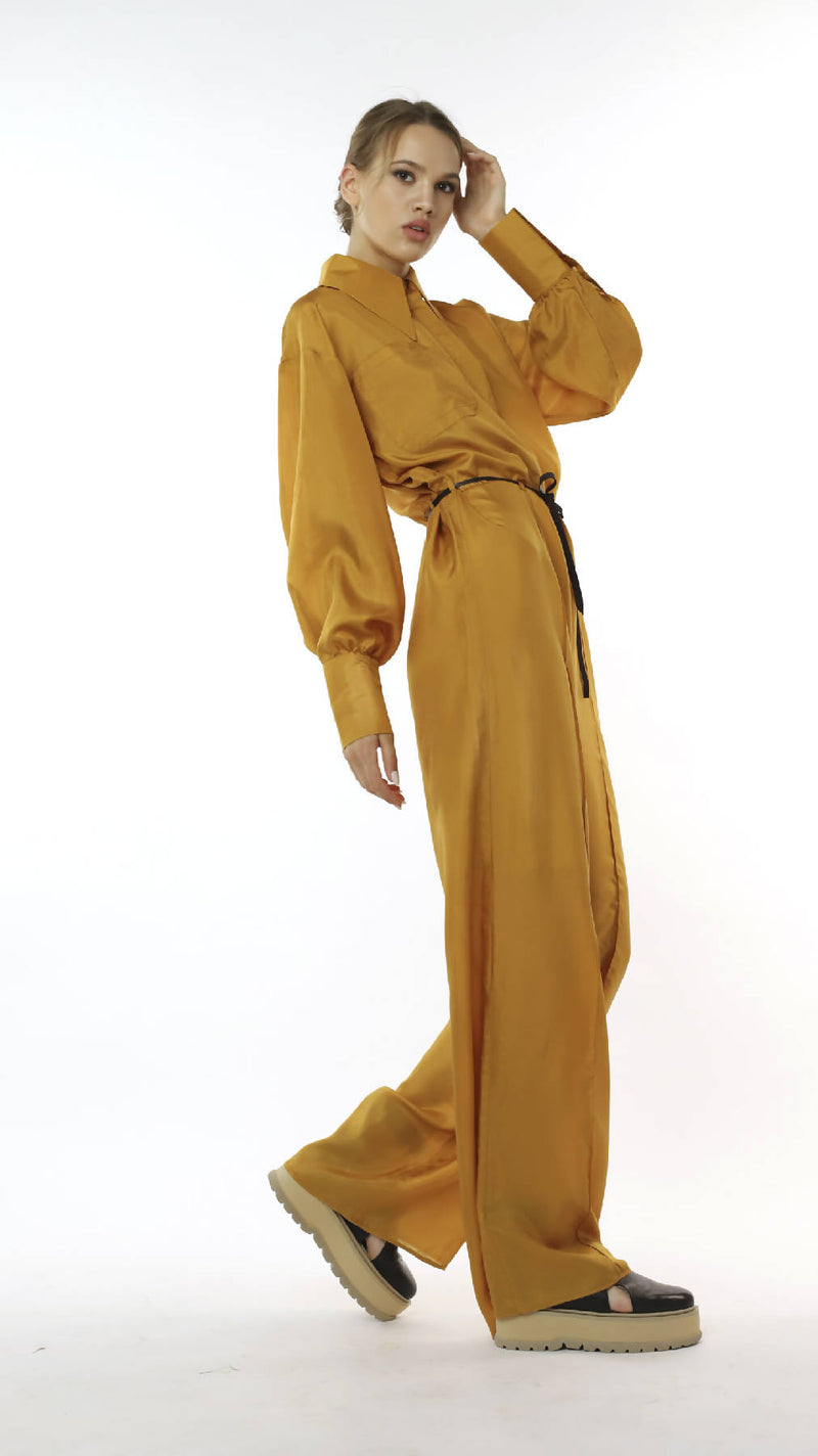 Casual Jumpsuit with Long Sleeves in Mustard