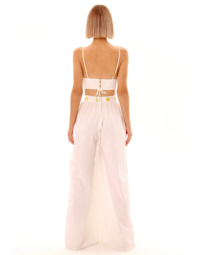 Cotton Embroidered "Chamomile” Bra-Top In Pure White