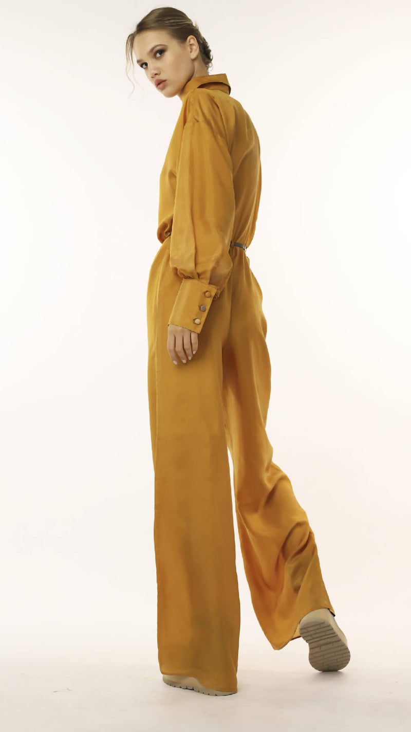 Casual Jumpsuit with Long Sleeves in Mustard