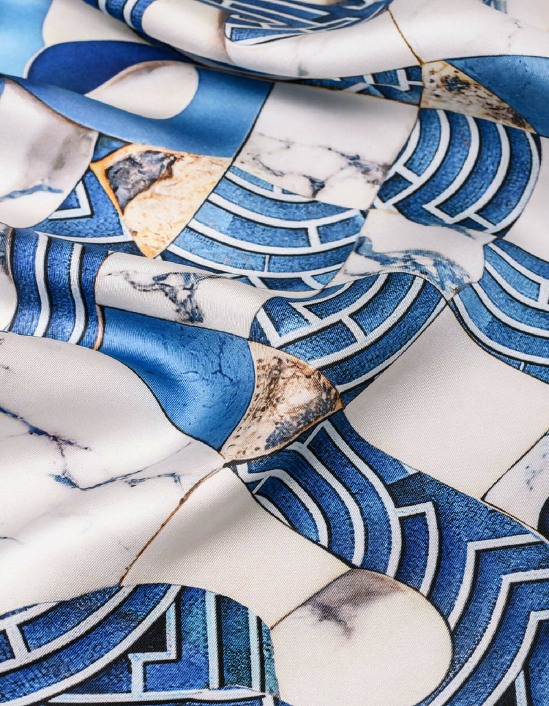 Blue-White-Gold-Marble-Silk-Twill-Scarf-Kargede-Designer-Scarf-Detail