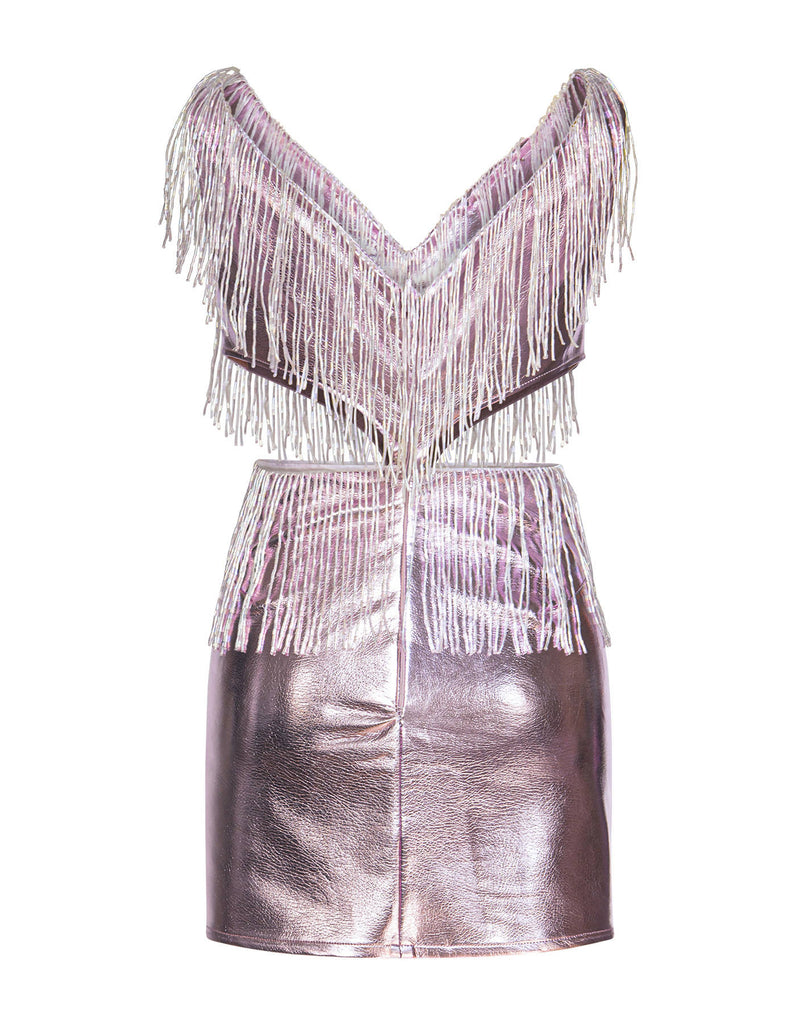 Metallic Pink Vegan Leather Dress