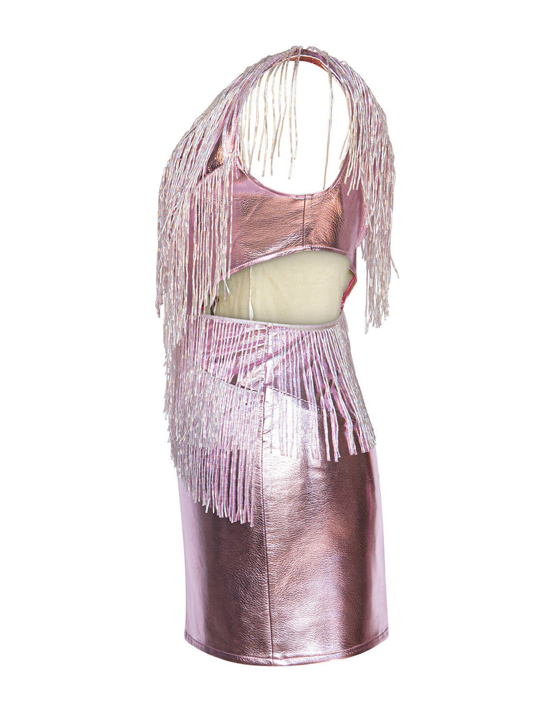 Metallic Pink Vegan Leather Dress