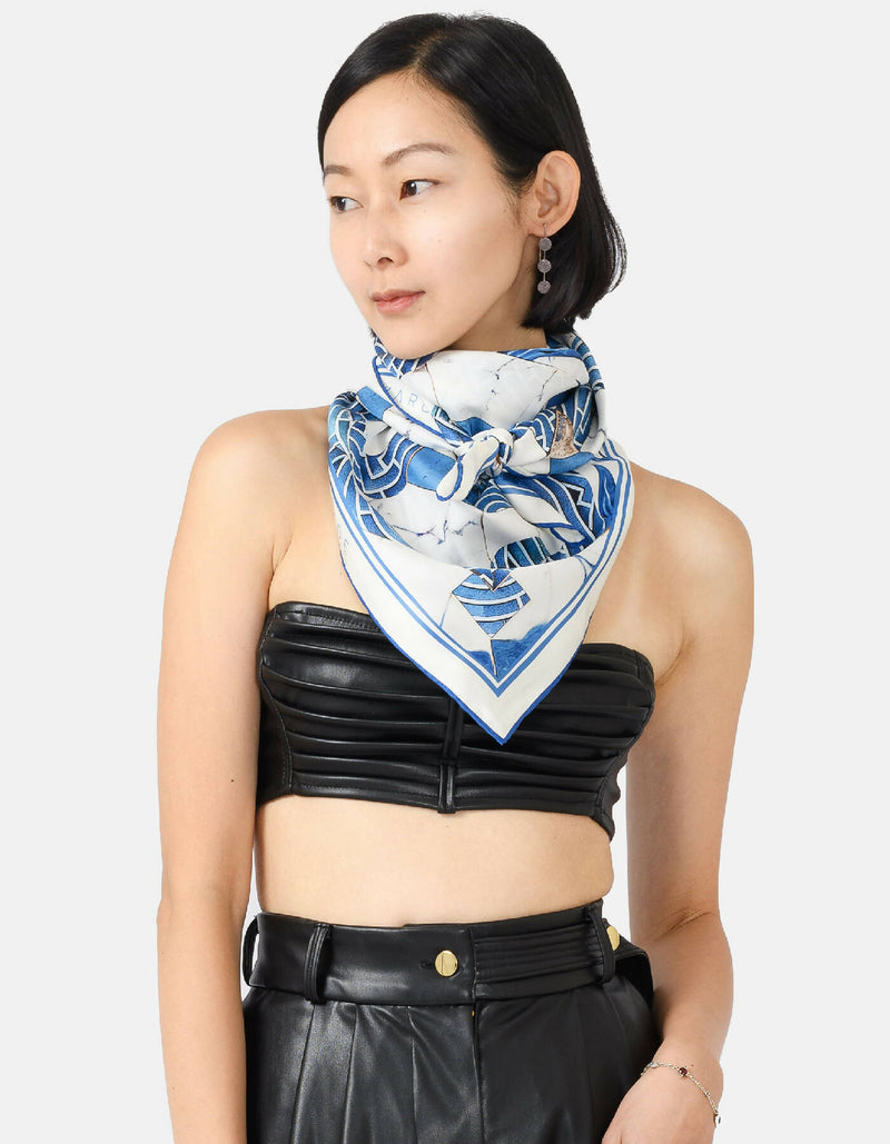 Blue-White-Gold-Marble-Silk-Twill-Scarf-Kargede-Designer-Scarf-Neck-Tie-Loose