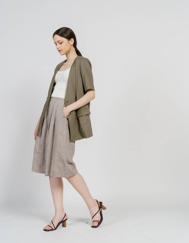 Linen Blending Piping V-Neck Jacket