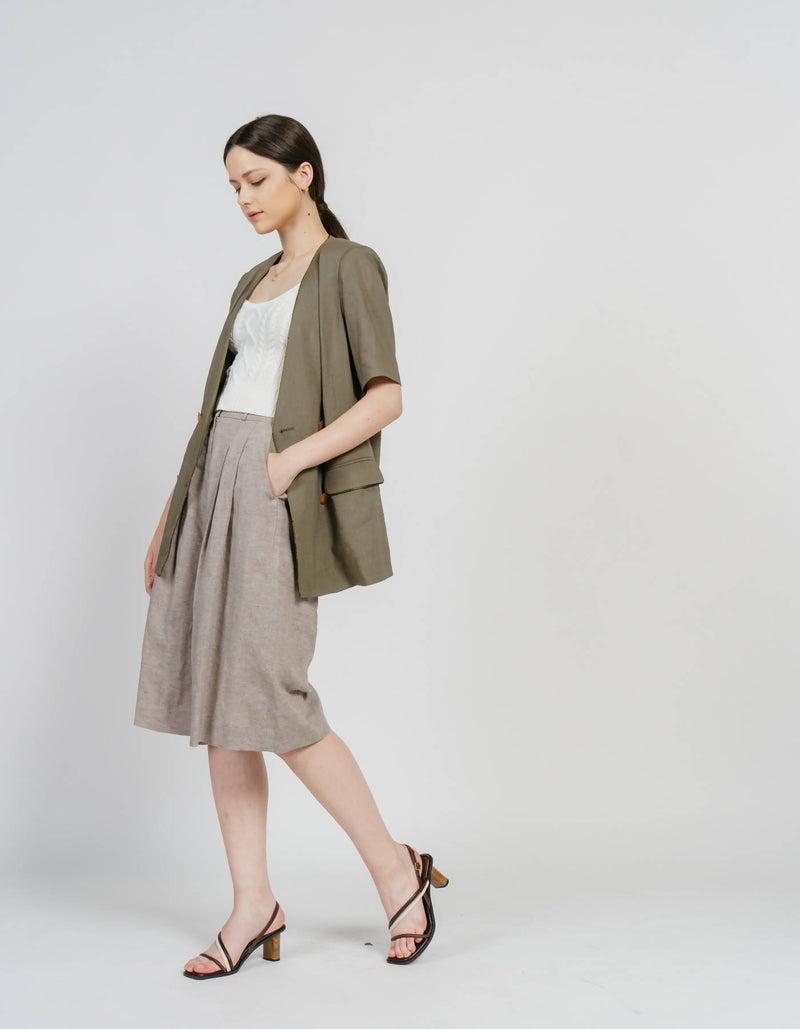 Linen Blending Piping V-Neck Jacket
